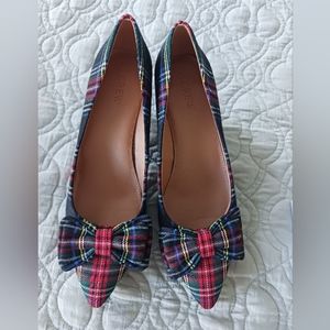 J Crew Christmas Plaid Kitten Heel shoe, size 7